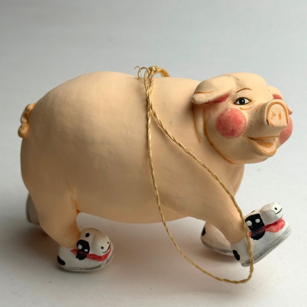 Whimsical Pig Ornament Roller Skates Cute Farm Animal Holiday Decor